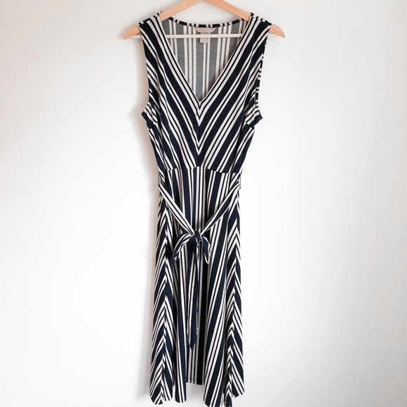 H&M sleeveless navy stripes stretch jersey midi dress Sz. M - Picture 2 of 4